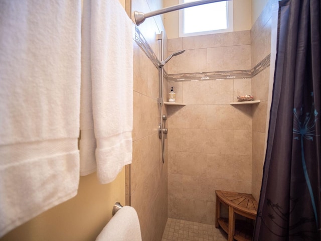 bathroom with a shower with shower curtain