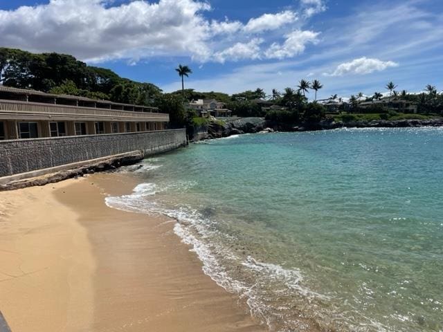 view of water feature with a view of the beach