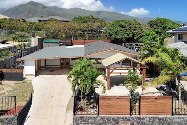 drone / aerial view featuring a mountain view