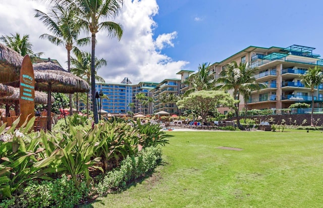 view of home's community with a yard