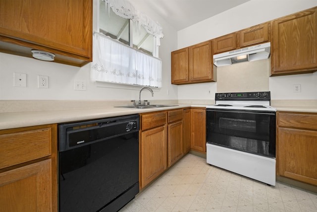 kitchen with sink, range with electric stovetop, and dishwasher