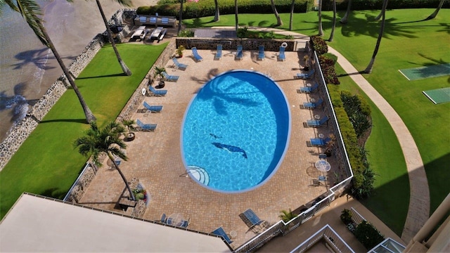 view of swimming pool with a patio