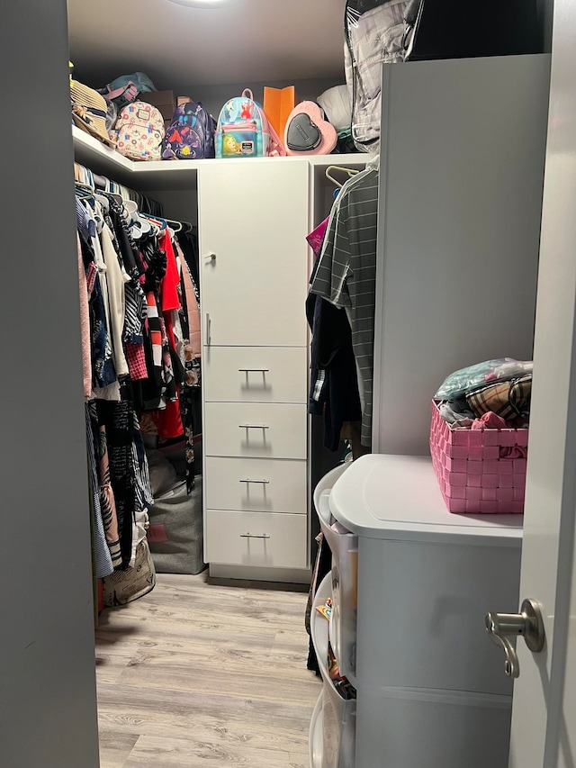 spacious closet with light hardwood / wood-style floors