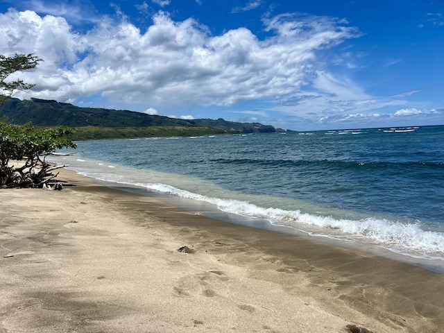 view of water feature featuring a beach view