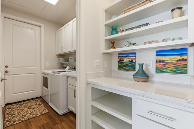115 Nanu Pl, Wailuku, HI 96793 - laundry area featuring washing machine and clothes dryer, cabinet space, and dark wood-type flooring