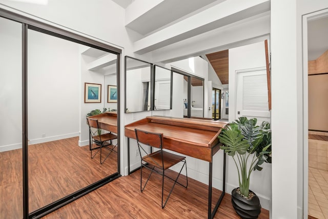 dining space with light hardwood / wood-style flooring