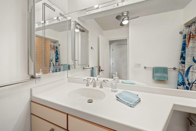 bathroom with vanity and ceiling fan