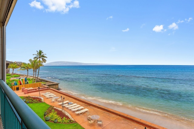 view of water feature with a beach view