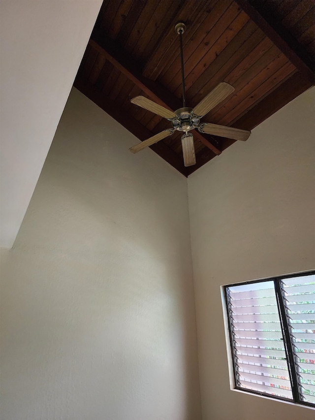 room details with wood ceiling and ceiling fan