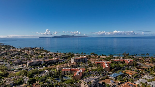 birds eye view of property with a water and mountain view