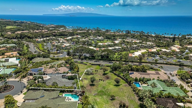 aerial view featuring a water view and a residential view