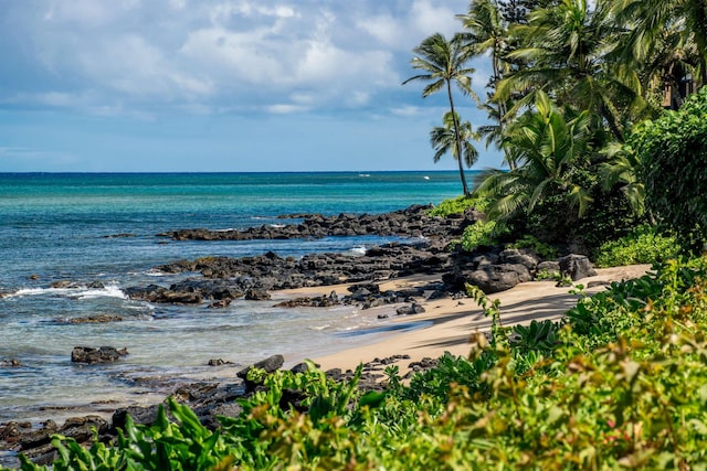 view of water feature featuring a beach view