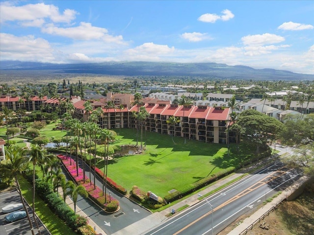 birds eye view of property featuring a residential view and a mountain view