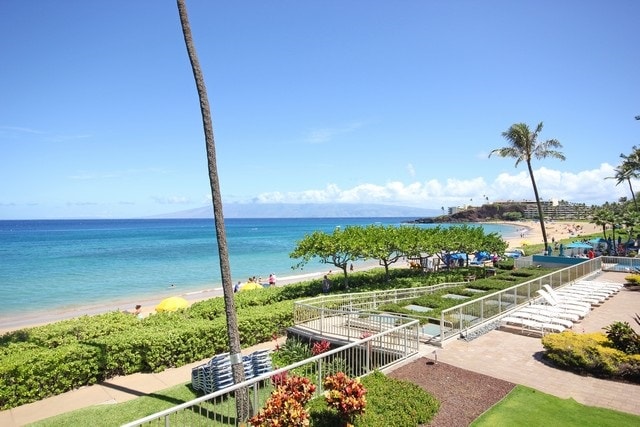 view of water feature with a view of the beach