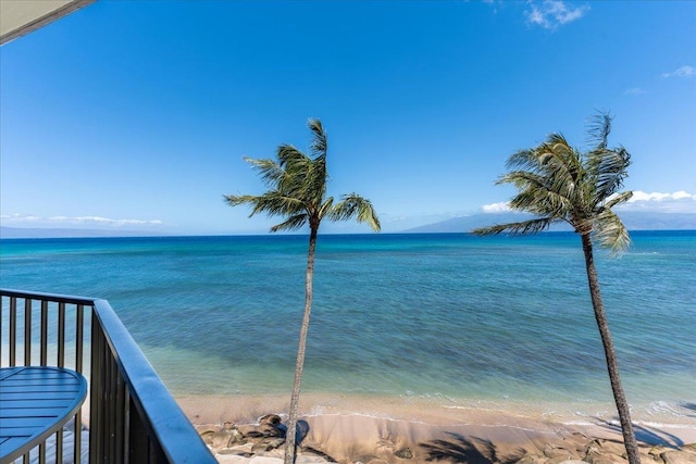 view of water feature with a view of the beach