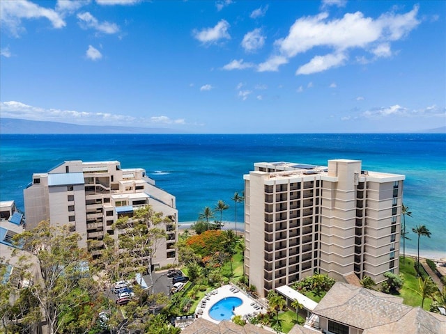 aerial view with a water view