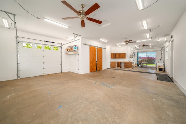 garage with ceiling fan