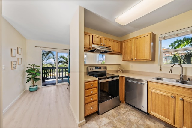 kitchen featuring sink, light hardwood / wood-style flooring, and stainless steel appliances