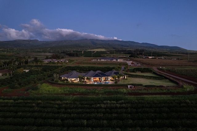 aerial view featuring a mountain view and a rural view