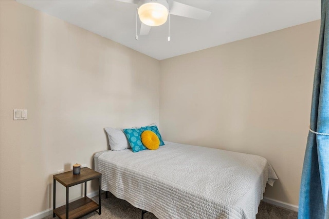 bedroom featuring carpet flooring and ceiling fan