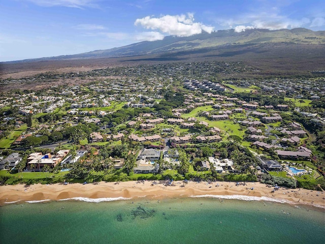 aerial view with a water and mountain view