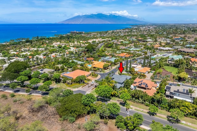 birds eye view of property featuring a water and mountain view