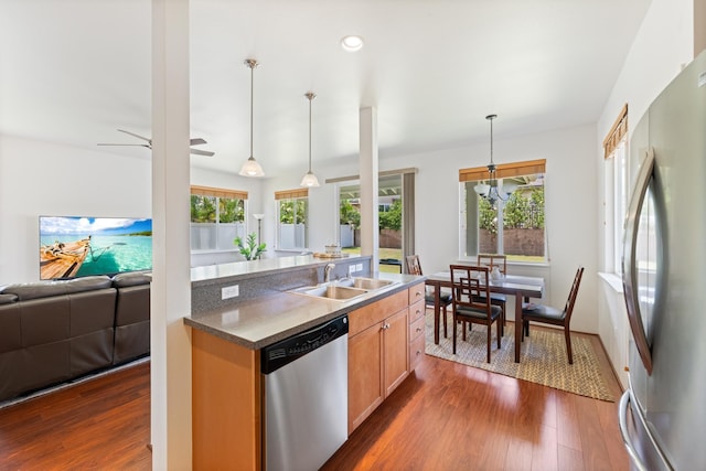 124 Kapela Pl, Kahului, HI 96732 - kitchen with open floor plan, stainless steel appliances, dark wood finished floors, and a sink