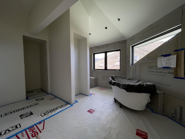 bathroom featuring vaulted ceiling