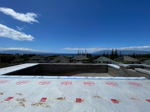 view of swimming pool with a mountain view