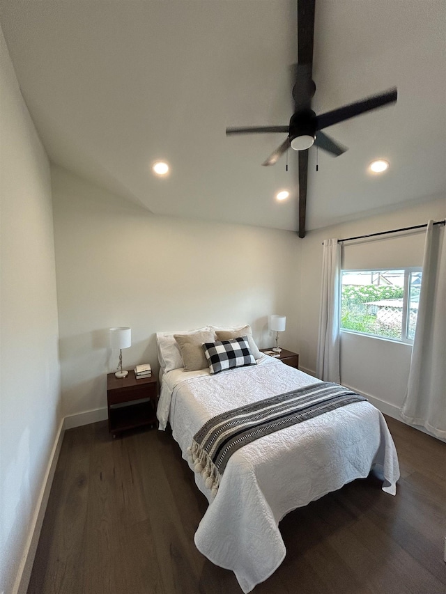 bedroom with recessed lighting, baseboards, and wood finished floors