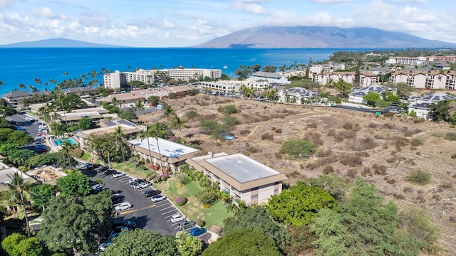 aerial view with a water and mountain view