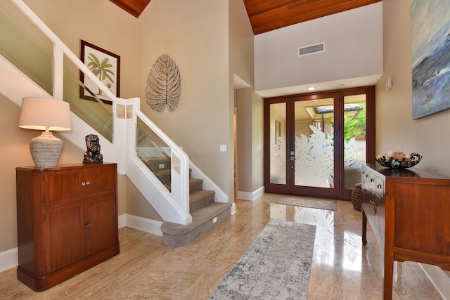 104 Woodrose Pl, Lahaina, HI 96761 - entrance foyer featuring stairway, visible vents, baseboards, and a high ceiling