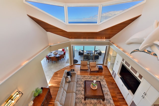 living room with a wealth of natural light and dark hardwood / wood-style floors