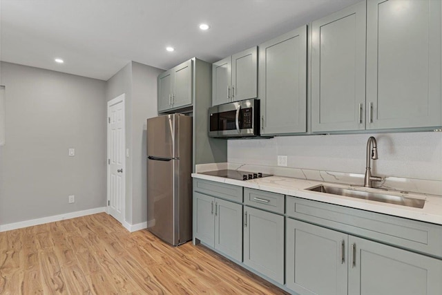 139 Mehani Pl, Kihei, HI 96753 - kitchen featuring a sink, light wood-type flooring, gray cabinetry, and stainless steel appliances
