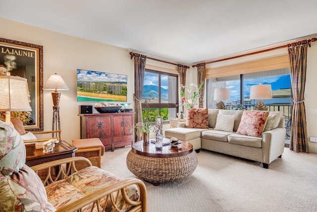 living room with carpet flooring