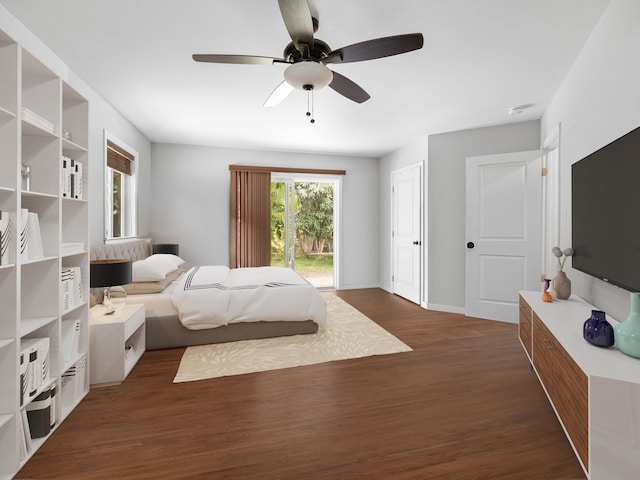 3100 Mapu Pl, Kihei, HI 96753 - bedroom featuring dark wood-style floors, ceiling fan, and access to exterior