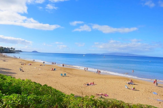 property view of water featuring a beach view