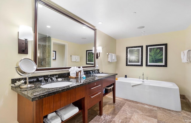 130 Kai Malina Pkwy Unit Nr202, Lahaina, HI 96761 - bathroom with a bath, double vanity, marble finish flooring, and recessed lighting