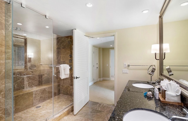 130 Kai Malina Pkwy Unit Nr202, Lahaina, HI 96761 - full bathroom featuring recessed lighting, double vanity, and a stall shower