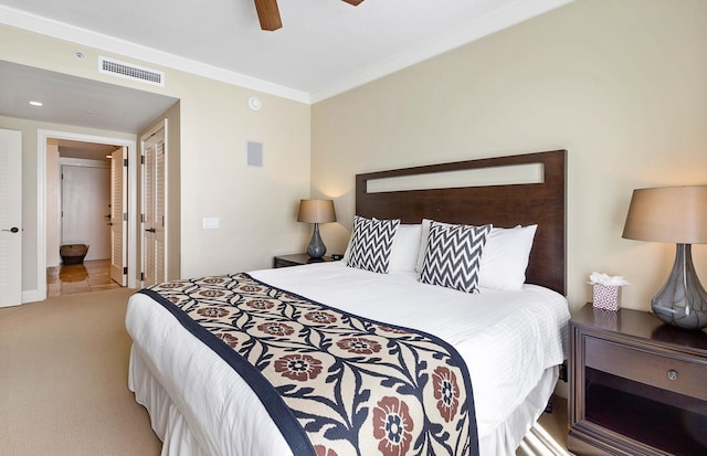 130 Kai Malina Pkwy Unit Nr202, Lahaina, HI 96761 - carpeted bedroom featuring ornamental molding, ceiling fan, and ensuite bathroom