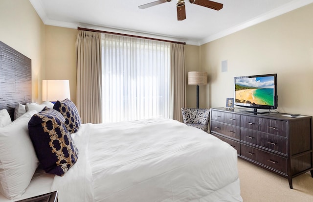 130 Kai Malina Pkwy Unit Nr202, Lahaina, HI 96761 - bedroom with crown molding, light colored carpet, and a ceiling fan