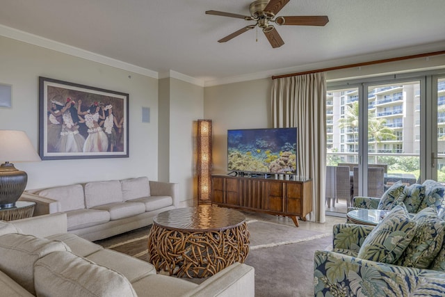 130 Kai Malina Pkwy Unit Nr202, Lahaina, HI 96761 - living room with ornamental molding and ceiling fan