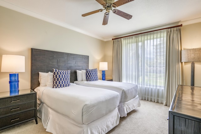 130 Kai Malina Pkwy Unit Nr202, Lahaina, HI 96761 - bedroom with light carpet, crown molding, and a ceiling fan