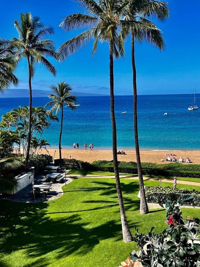 property view of water with a beach view