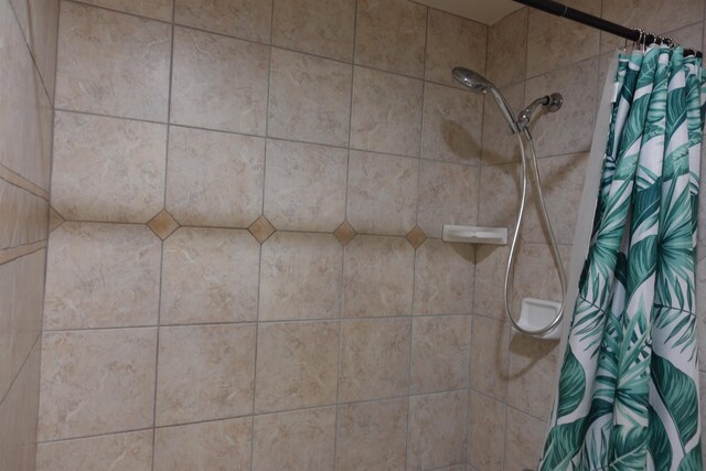 bathroom with a shower with shower curtain