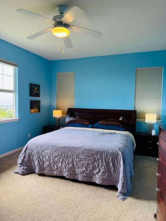 160 Kinohi Loa Loop, Wailuku, HI 96793 - bedroom featuring carpet flooring, a ceiling fan, and baseboards
