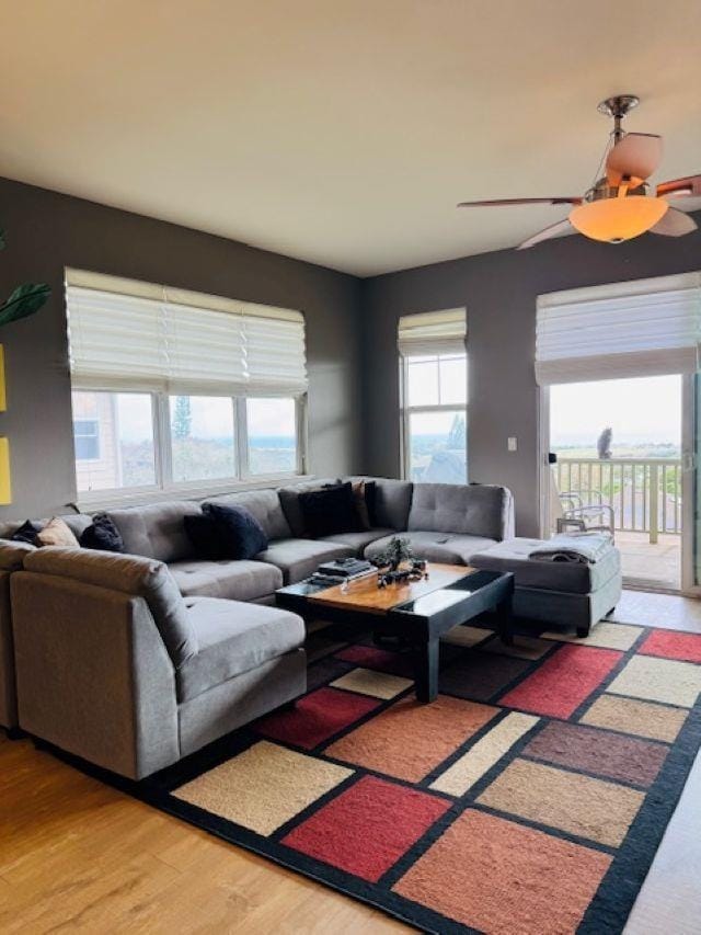 160 Kinohi Loa Loop, Wailuku, HI 96793 - living area with light wood-type flooring and ceiling fan