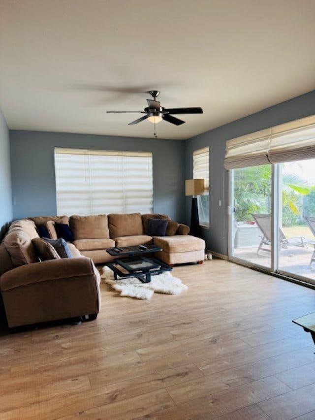 160 Kinohi Loa Loop, Wailuku, HI 96793 - living area featuring hardwood / wood-style floors and ceiling fan