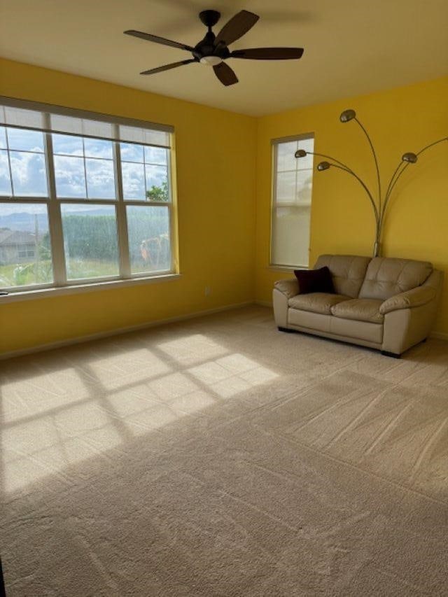 160 Kinohi Loa Loop, Wailuku, HI 96793 - unfurnished living room with a ceiling fan, carpet floors, and baseboards