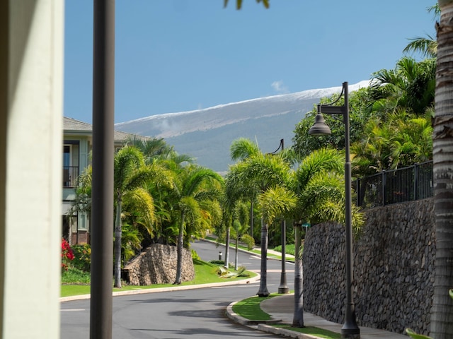 exterior space featuring a mountain view